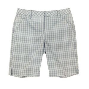 PUMA Golf Short Womens 4 Light Blue Plaid Stretch Flat Front Lightweight Bermuda